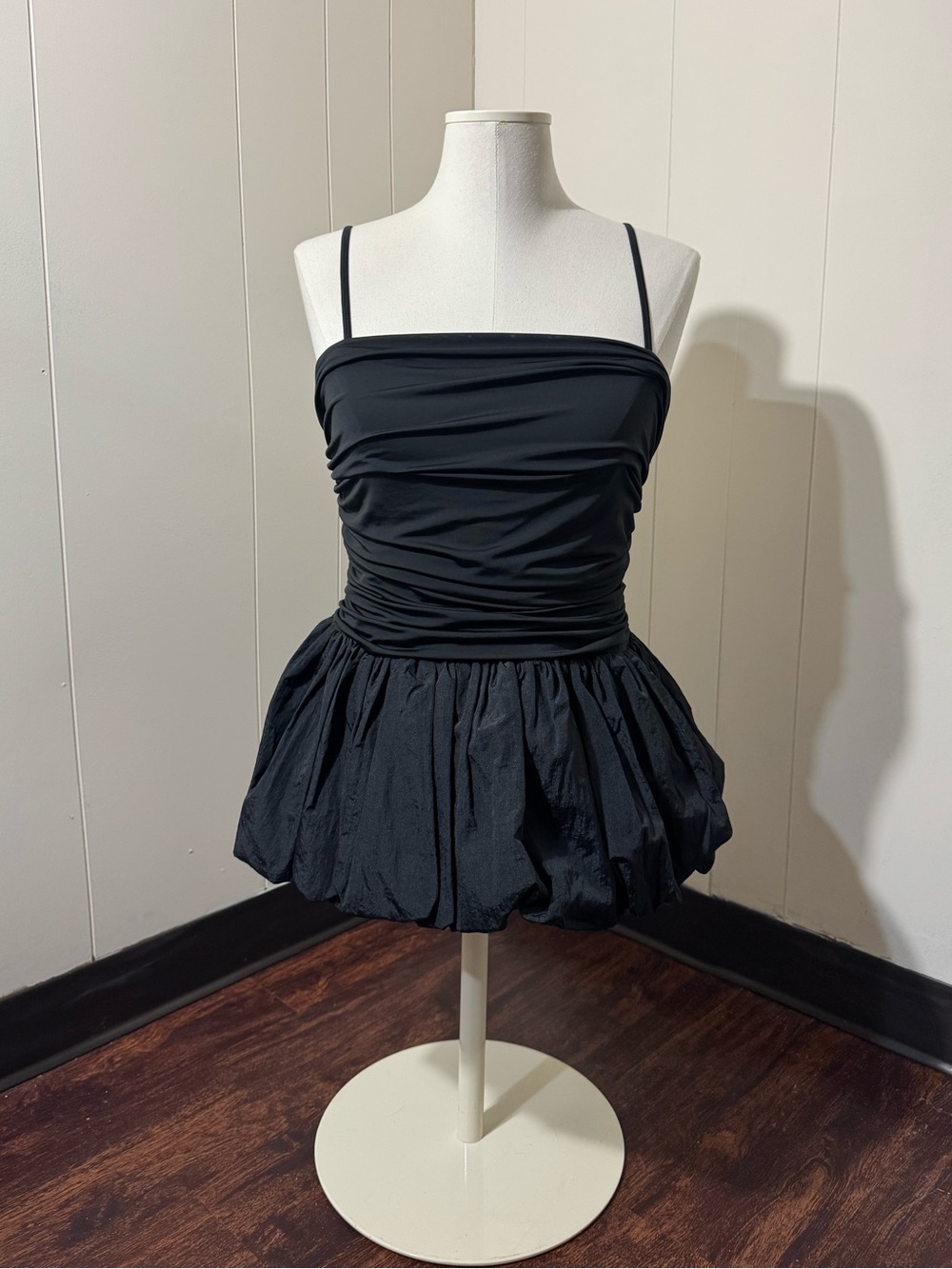 Future Collective Black Ruched Bubble Hem Cami Top/ Spaghetti Strap Mini Dress